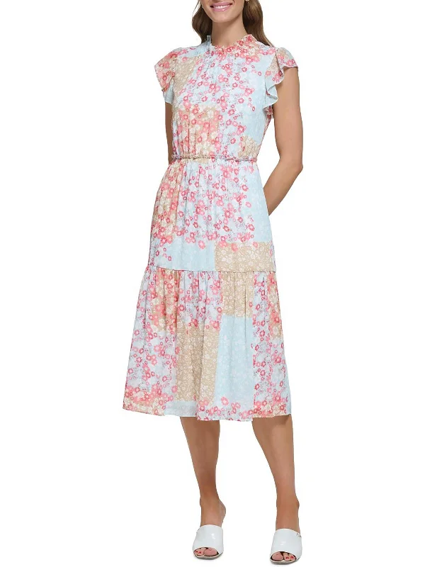 Womens Floral Tiered Midi Dress Midi Skirt Chic