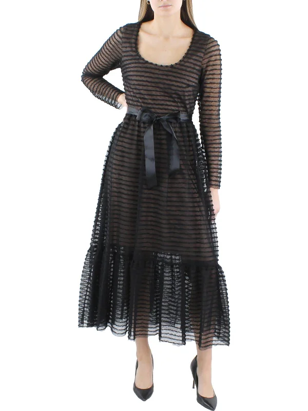 Womens Midi Sheer Sleeve Cocktail And Party Dress Printed Midi Skirt