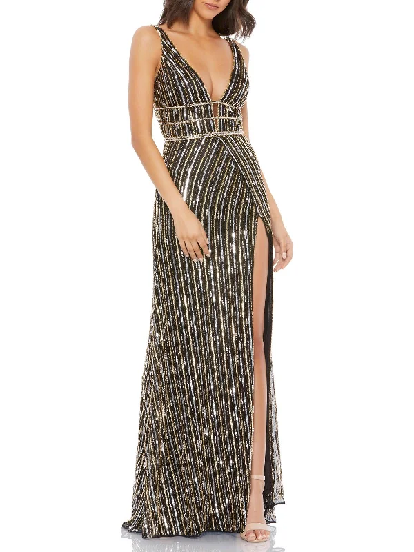 Womens Sequin Open Back Evening Dress Ruched Sequin Dress