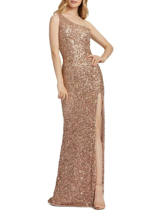 Womens Sequined Cut-Out Evening Dress High Neck Sequin