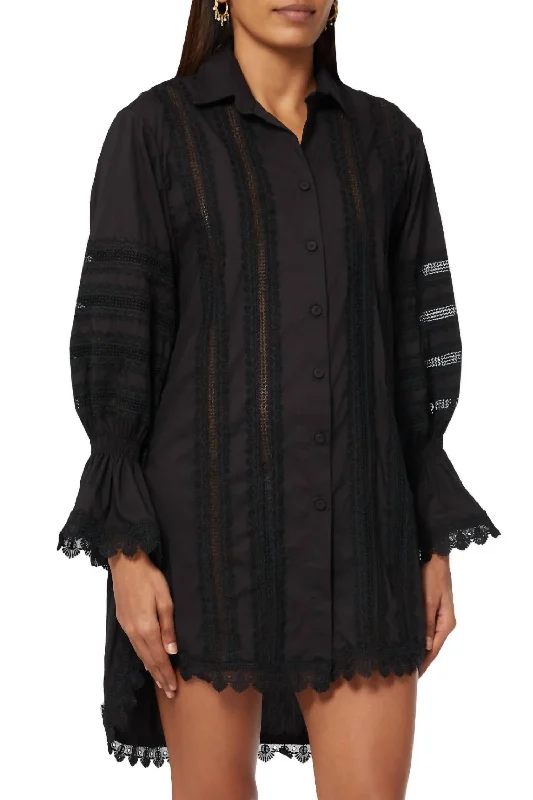 Catalana Shirt Dress In Black Elegant Shirt Gown