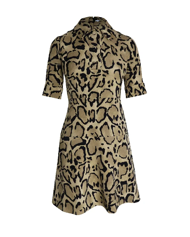 Gucci Shirt Dress in Brown Leopard Print Silk Striped Shirt Dress