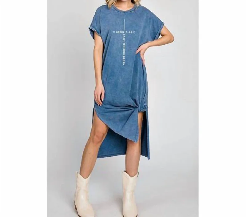 John 3:16 Never Ending Love Tee Shirt Dress In Washed Blue Office Shirt Dress