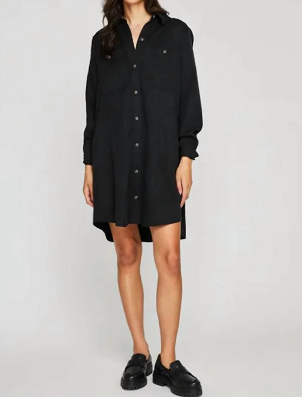 Katie Shirt Dress In Black Soft Shirt Dress