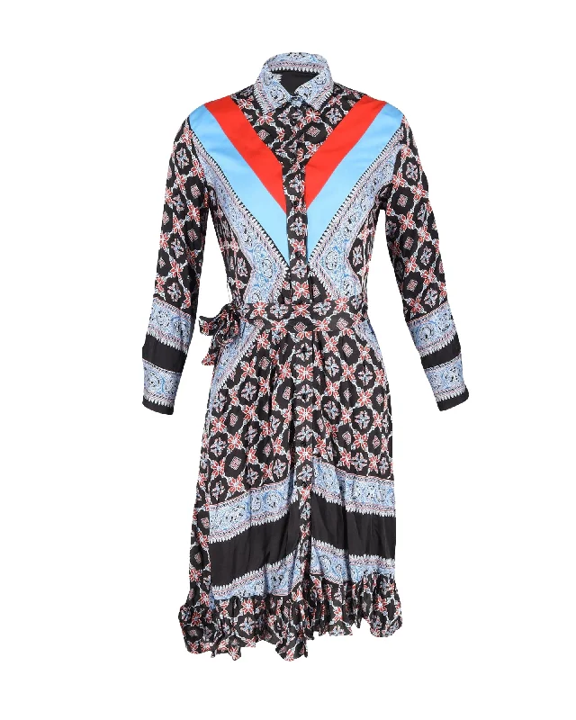 Sandro John Belted Cady-Paneled Printed Shirt Dress in Multicolor Viscose Belted Button Dress