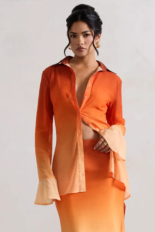 Tahiti | Orange Ombre Flared-Sleeve Shirt Long Sleeve Shirt Dress