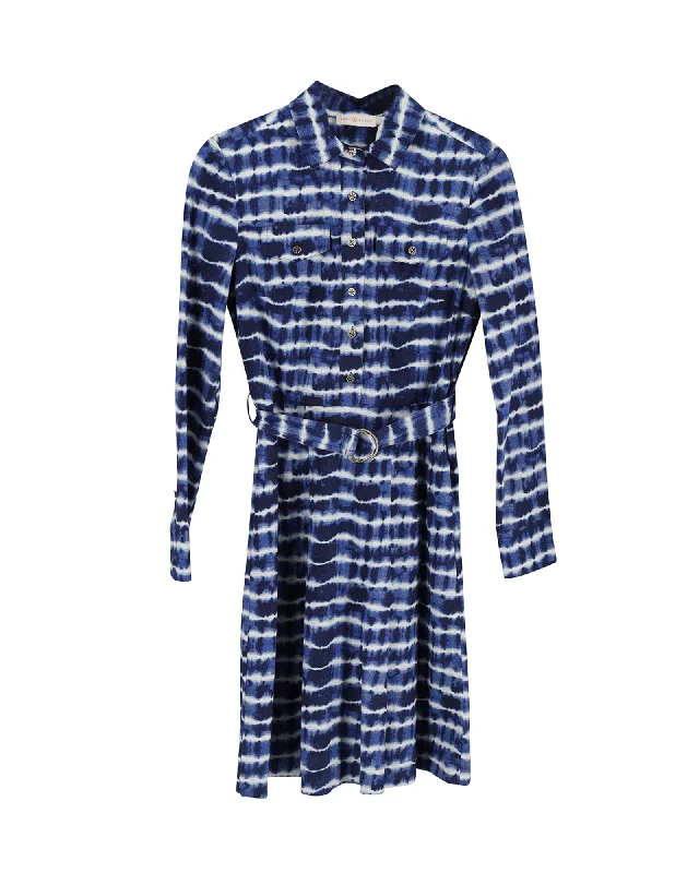 Tory Burch Tie Dye Shirt Dress in Blue Cotton Shirt Dress Wrap