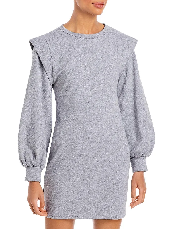 Womens Crew Neck Long Sleeves Sweatshirt Dress Casual Button Shirt