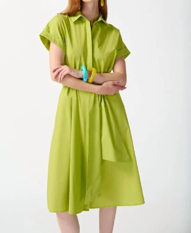 Woven Fit And Flare Shirt Dress In Key Lime Light Shirt Dress