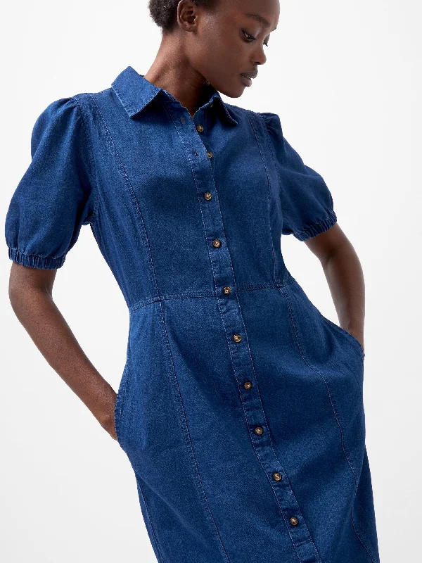 Chambray Button Through Denim Shirt Dress Linen Shirt Dress