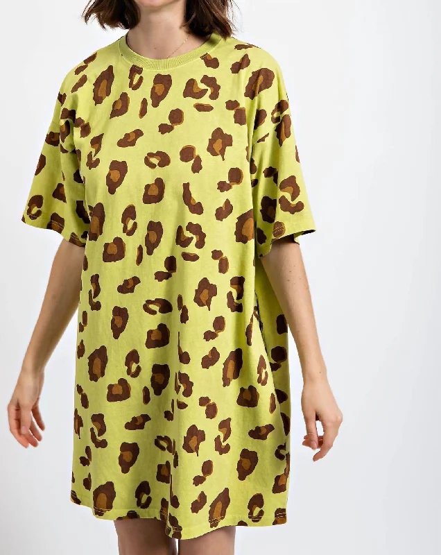 Cheetah-Lious T-Shirt Dress In Pineapple Printed Button Shirt