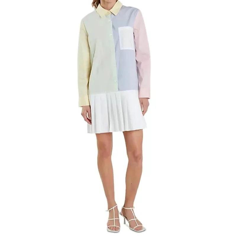 Colorblock Shirtdress In Multi Color Soft Cotton Shirt