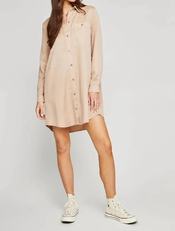 Katie Shirt Dress In Tan Classic Button Shirt