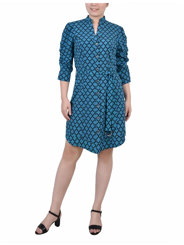 Petites Womens Office Professional Shirtdress Lace Shirt Dress