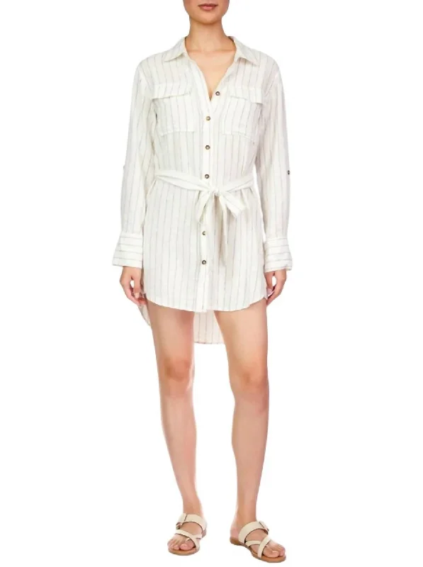 Pocket Shirt Dress In Biarritz Stripe Pleated Shirt Dress