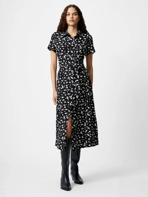 Printed Short Sleeve Shirt Dress Pleated Shirt Dress