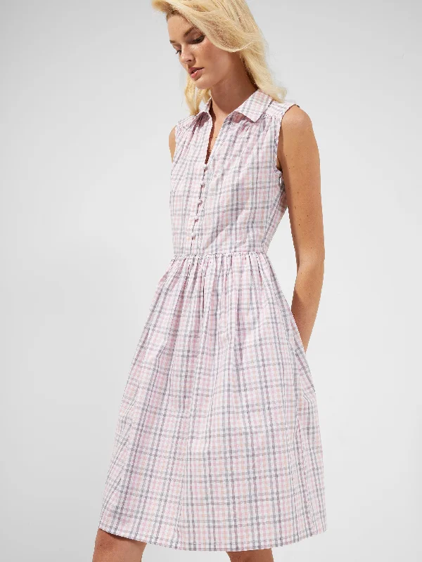 Yaki Organic Check Sleeveless Shirt Dress Shift Shirt Dress