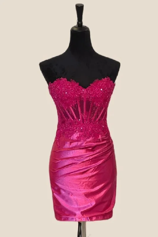 Fuchsia Appliques Tight Ruched Party Dress Stylish Bodycon Dress