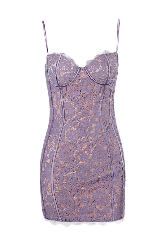 Purple Lace Appliques Bodycon Short Dress Bold Bodycon Style