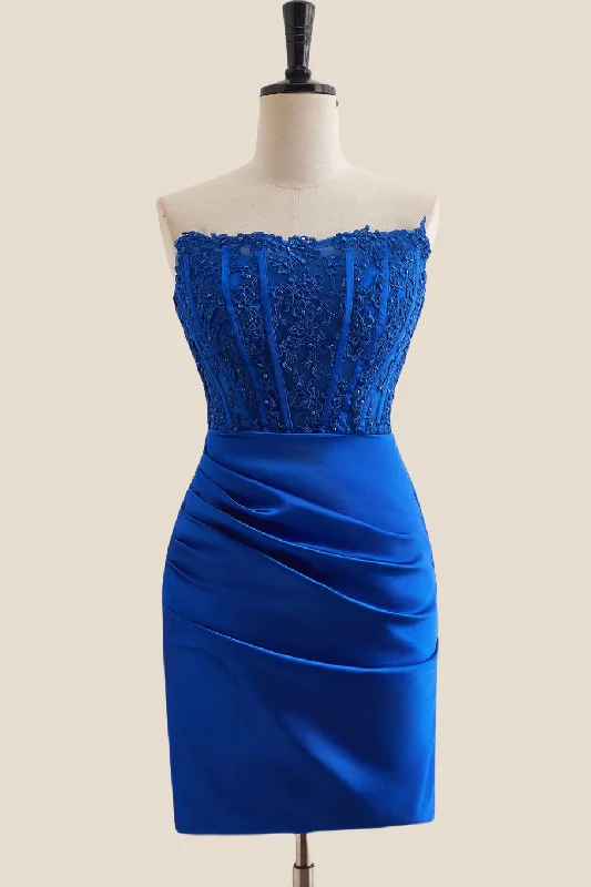 Royal Blue Appliques Ruched Bodycon Short Dress Sexy Bodycon Dress