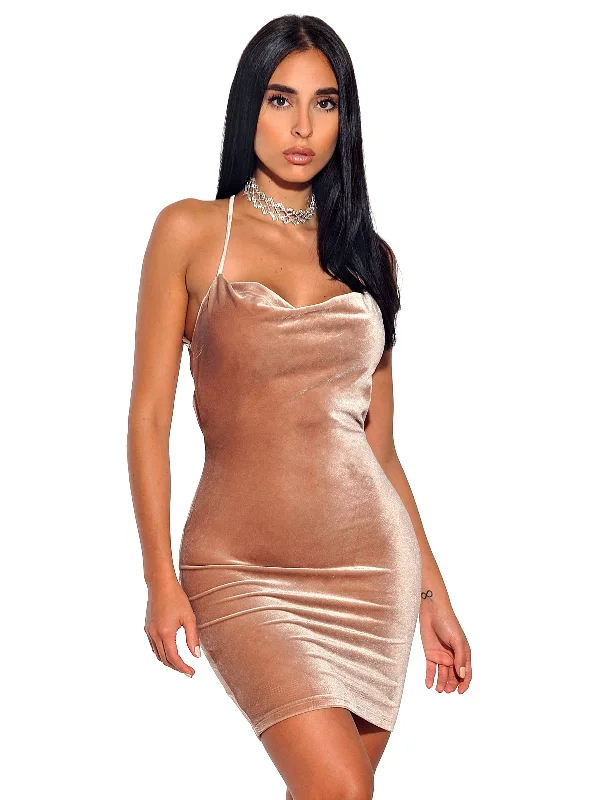 Stretch Velvet Criss Cross Draped BodyCon Dress Bodycon Dress Style