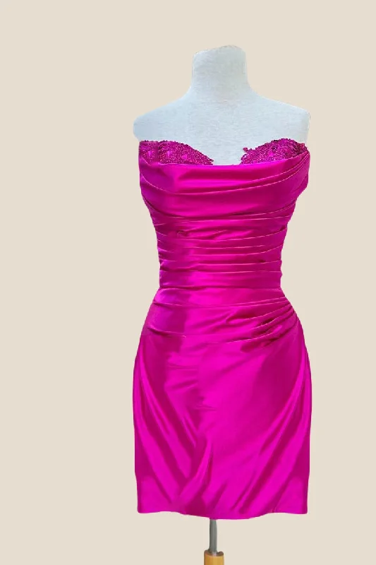 Sweetheart Hot Pink Ruched Tight Dress Bodycon Gown Chic