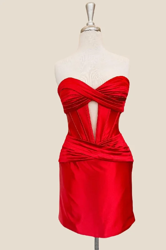 Sweetheart Red Twist Bodycon Short Dress Elegant Bodycon Gown