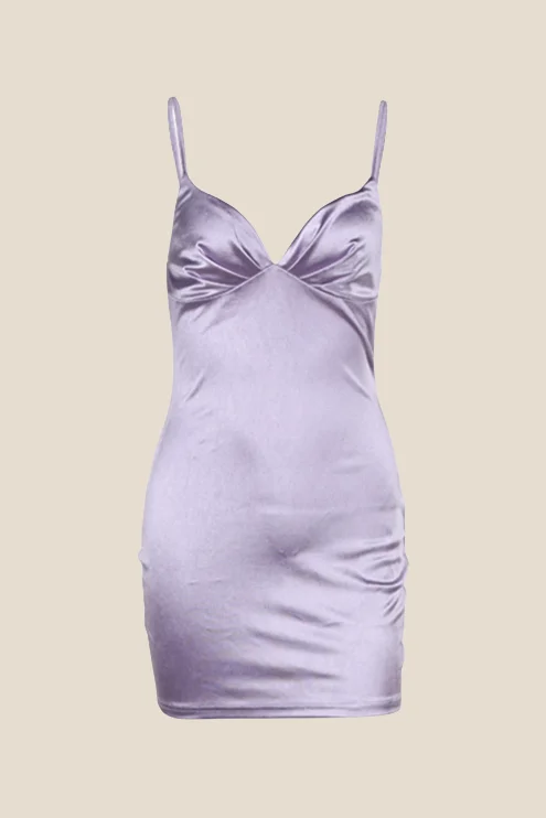 V-neck Purple Ruched Bodycon Short Dress Sparkling Bodycon Dress