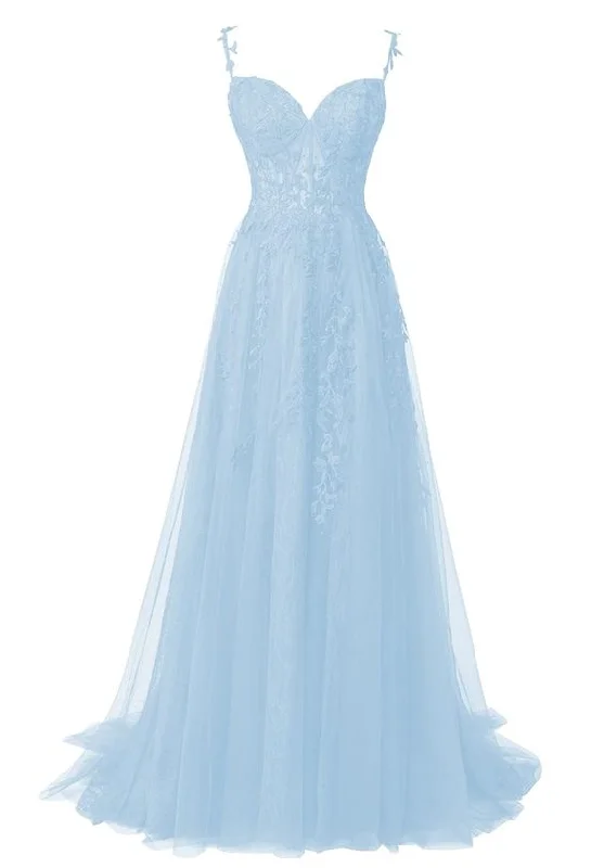 Blue Flower Lace Appliques Tulle Long Prom Dresses for Teens Y7044 Tulle Dress Outfit