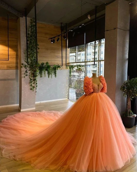 Charming Orange Tulle Ball Gown,Sweet 16 Dress Y6592 Tulle Dress Modern