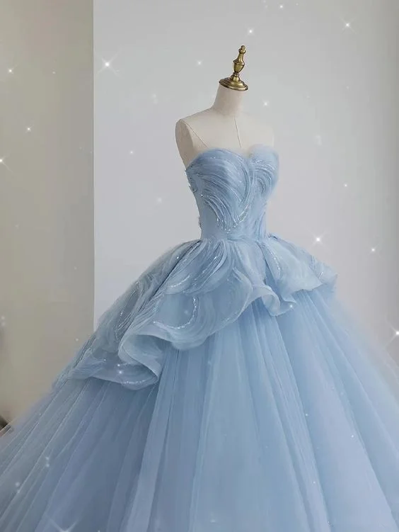 Glamorous Blue Sweetheart Tulle Princess Dress,Blue Ball Gown,Blue Fairy Dress Y6472 Vintage Tulle Dress