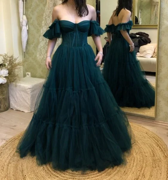 Green Off The Shoulder Tulle Prom Dress Y6809 Tulle Bodycon Dress