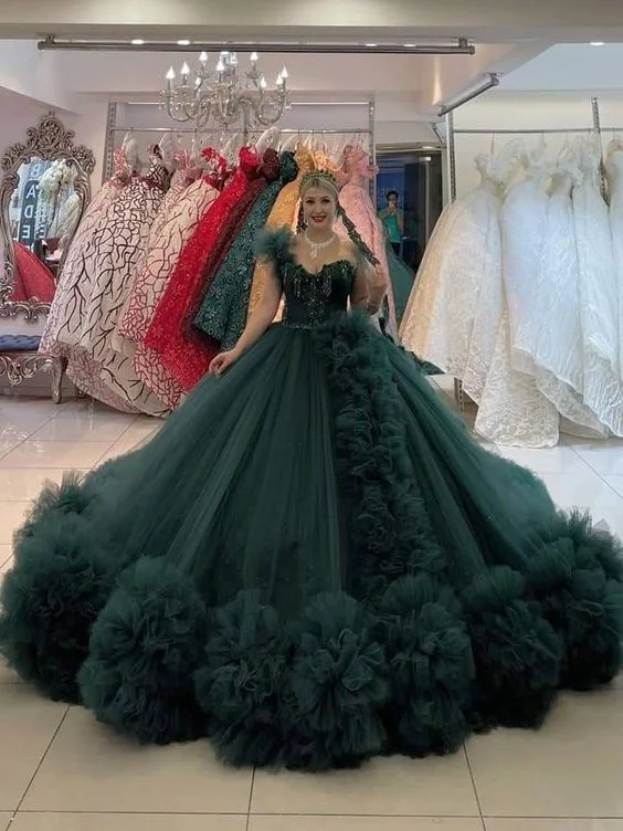 Luxurious Green Tulle Ball Gown,Sweet 16 Dress Y6576 Tulle Evening Dress