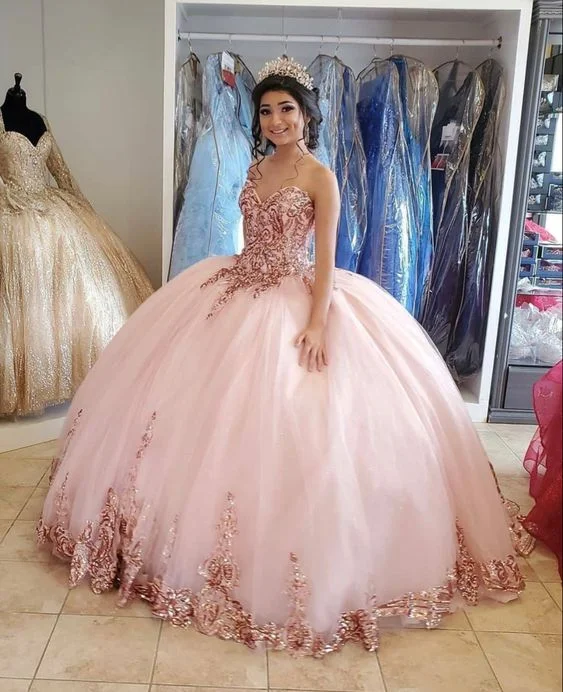 Pink Sweetheart Neckline Ball Gown Quinceanera Dress Tulle Princess Dress Y6475 Black Tulle Dress