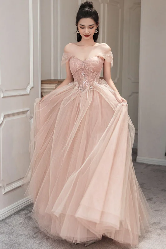 Pink Tulle Long Prom Dress Pink Evening Dress Y1825 Classic Tulle Dress