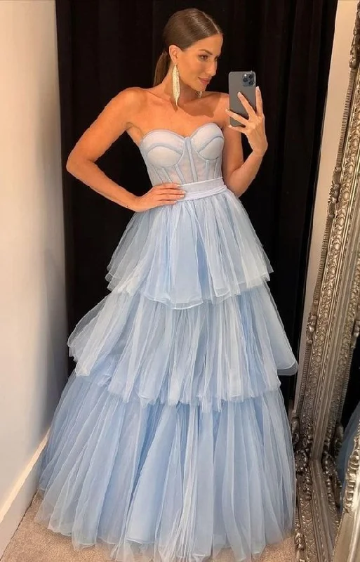 Sexy Tulle Sweetheart V-Neck A-Line Long Prom Dress Y7046 Tulle Dress Sparkle