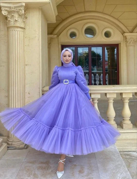 Simple A-line Puff Tulle Prom Dress,Muslim Dress Y6989 Tulle Dress Fit