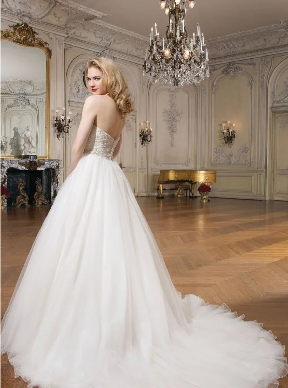 Justin Alexander Tulle Ball Gown with Beaded Sweetheart Bodice Soft Layered Tulle